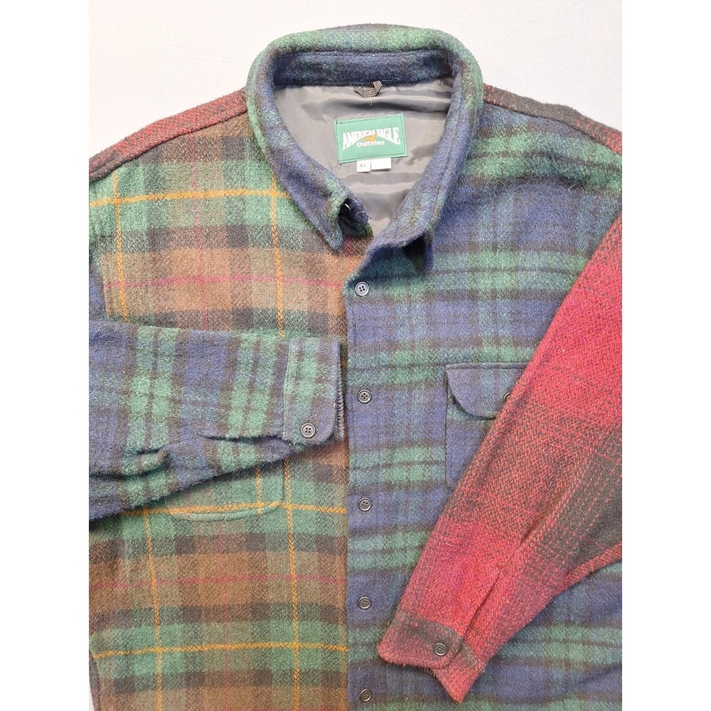 Vintage American Eagle Outfitters Plaid Flannel Wool Jacket‎ Mens XL Made In USA